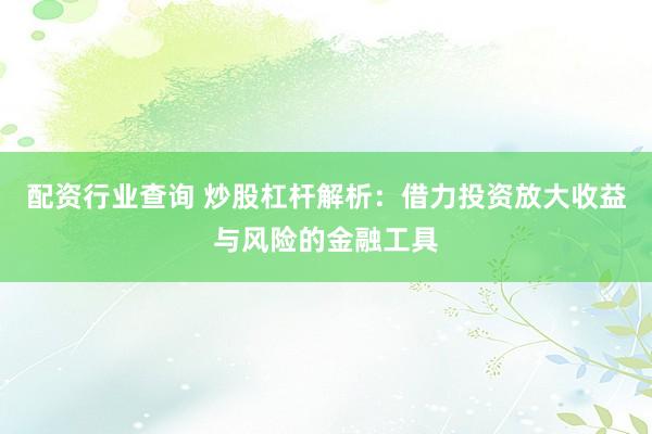 配资行业查询 炒股杠杆解析：借力投资放大收益与风险的金融工具