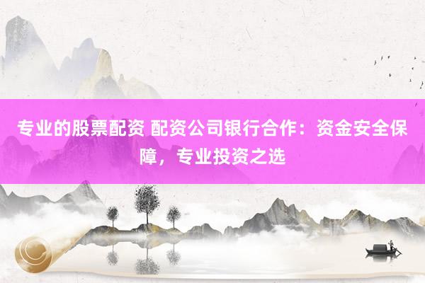 专业的股票配资 配资公司银行合作：资金安全保障，专业投资之选