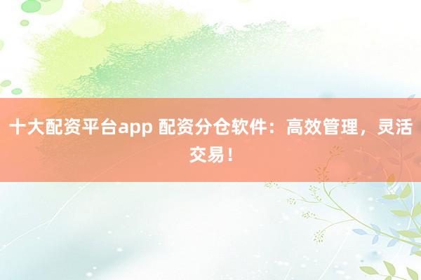 十大配资平台app 配资分仓软件：高效管理，灵活交易！