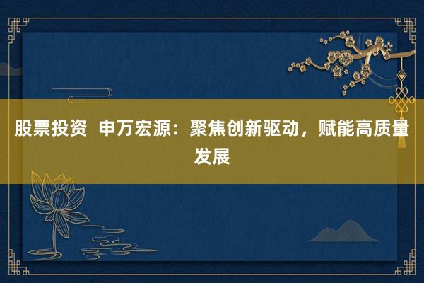 股票投资  申万宏源：聚焦创新驱动，赋能高质量发展