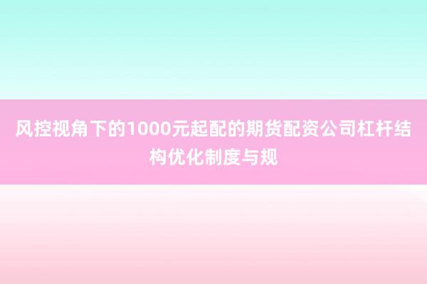风控视角下的1000元起配的期货配资公司杠杆结构优化制度与规