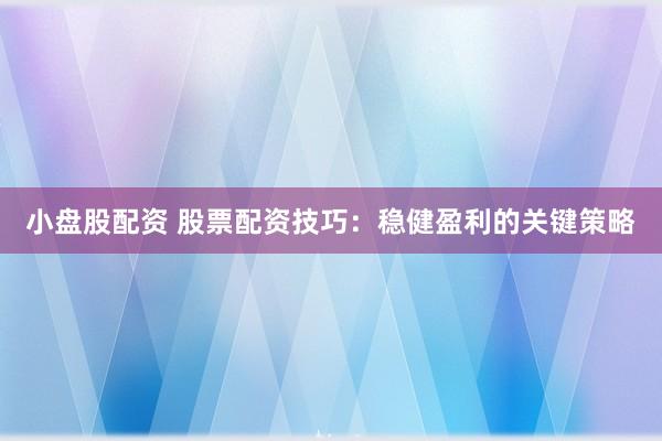 小盘股配资 股票配资技巧：稳健盈利的关键策略