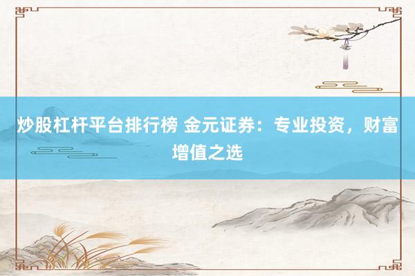炒股杠杆平台排行榜 金元证券：专业投资，财富增值之选