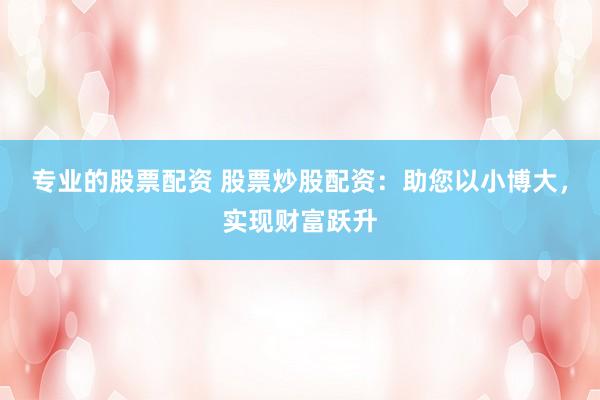 专业的股票配资 股票炒股配资：助您以小博大，实现财富跃升
