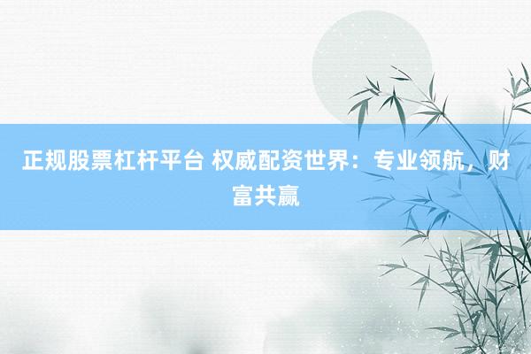 正规股票杠杆平台 权威配资世界：专业领航，财富共赢